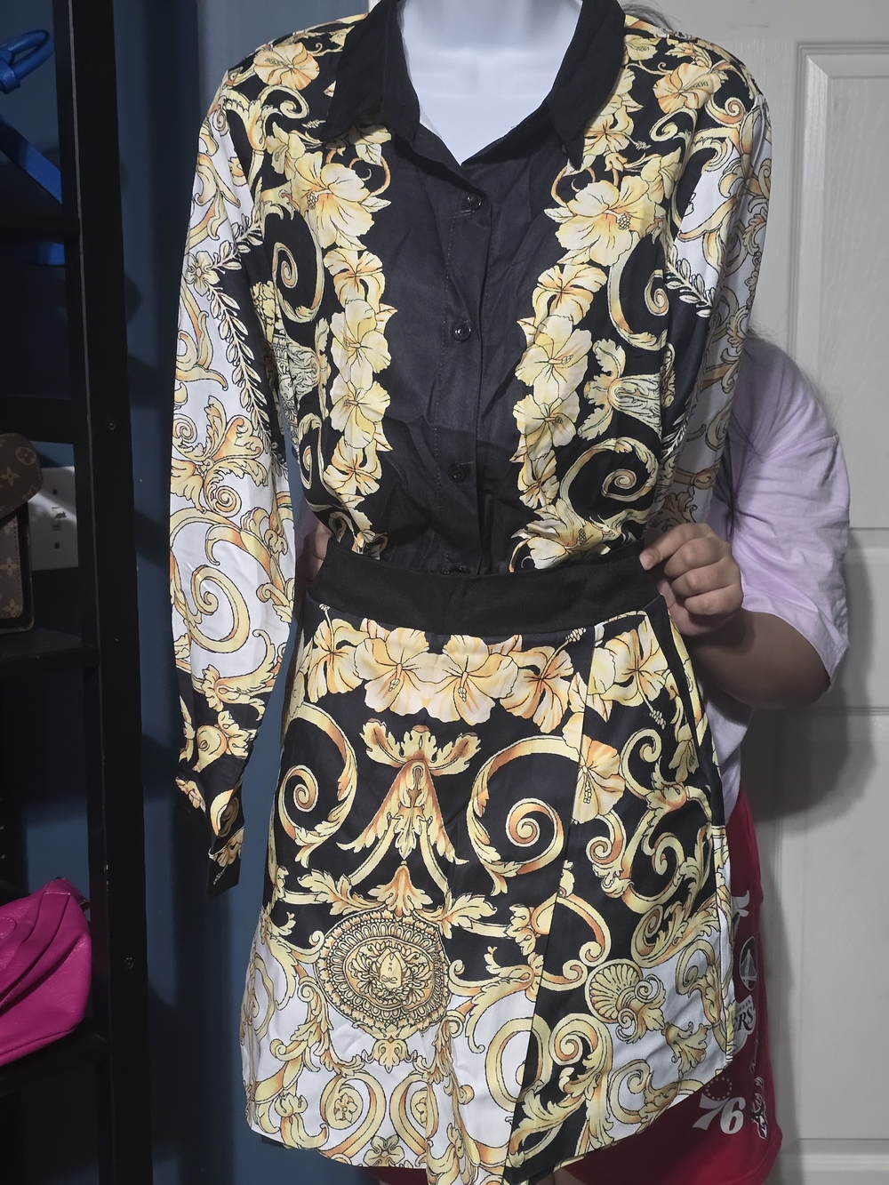 Black and Gold Floral-Print Women’s Dress
